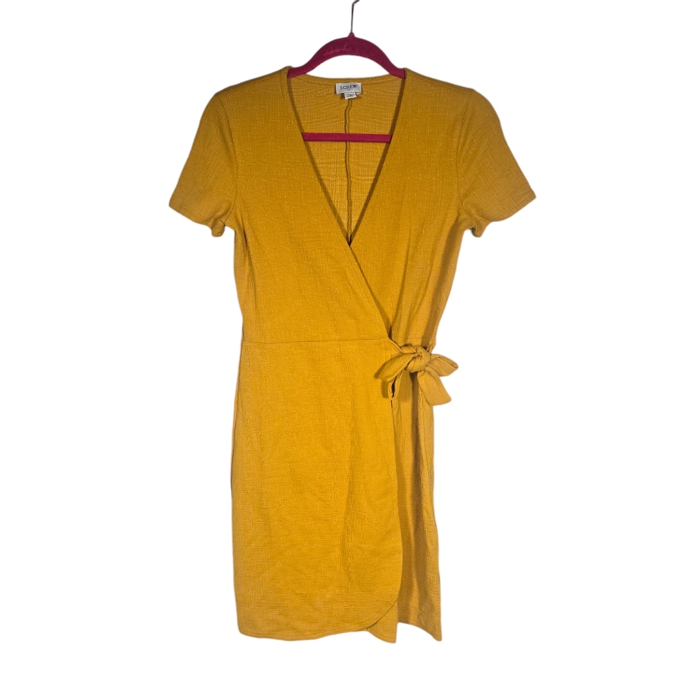 J. Crew size XXS Yellow Golden Mustard Pullover faux-Wrap dress texture Knit